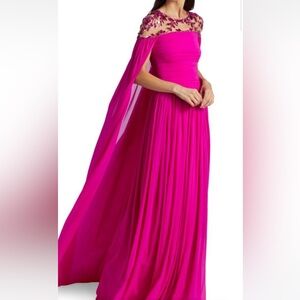 Pamella Roland Fuchsia  gown cape effect Formal Dress NWT